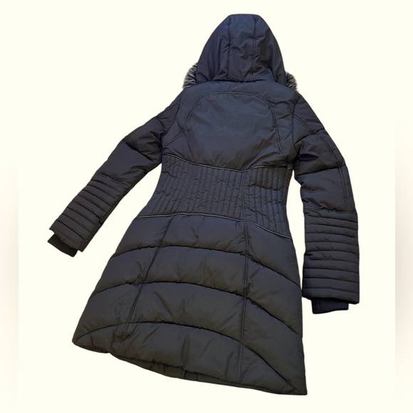 Black Quilted Puffer Coat Parka - Faux Fur Hood - Belted Waist - Picture 7 of 17